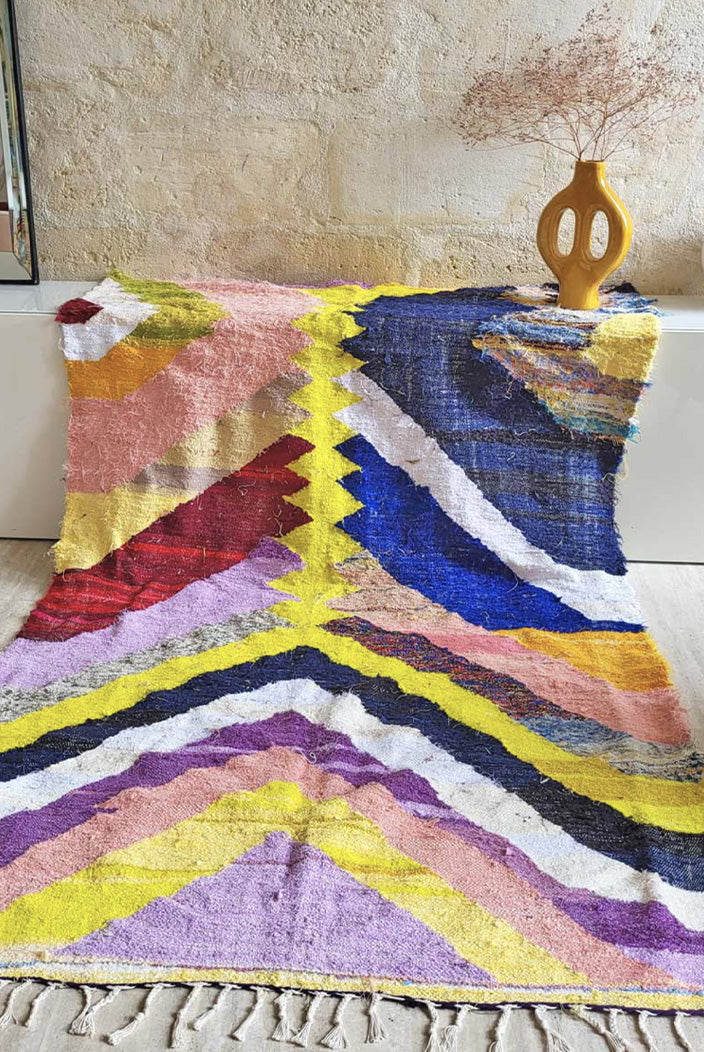 Tapis berbère Kilim boucharouite multicolore – Pièce unique n° 82