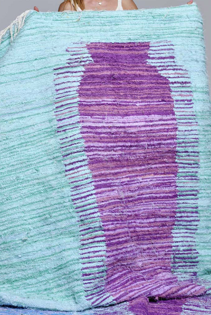 Tapis berbère Kilim Boucharouite bleu et mauve– Pièce unique n° 85